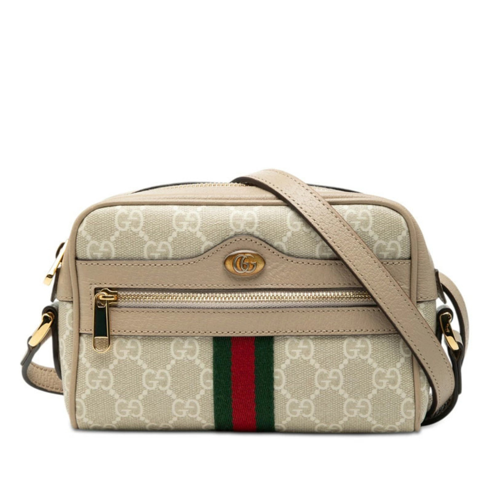 Gucci Ophidia GG Supreme Crossbody Bag Beige Cream Leather
